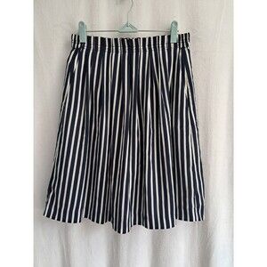 J.Crew Striped Knee Length Satin Skirt Blue White Pull On Elastic Waist Size 4